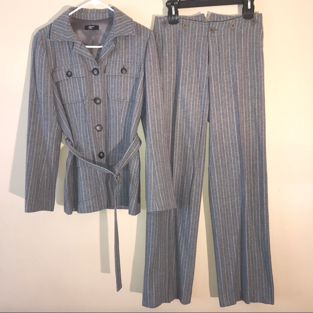 Philippe Adec  gray pinstriped pantsuit size 4